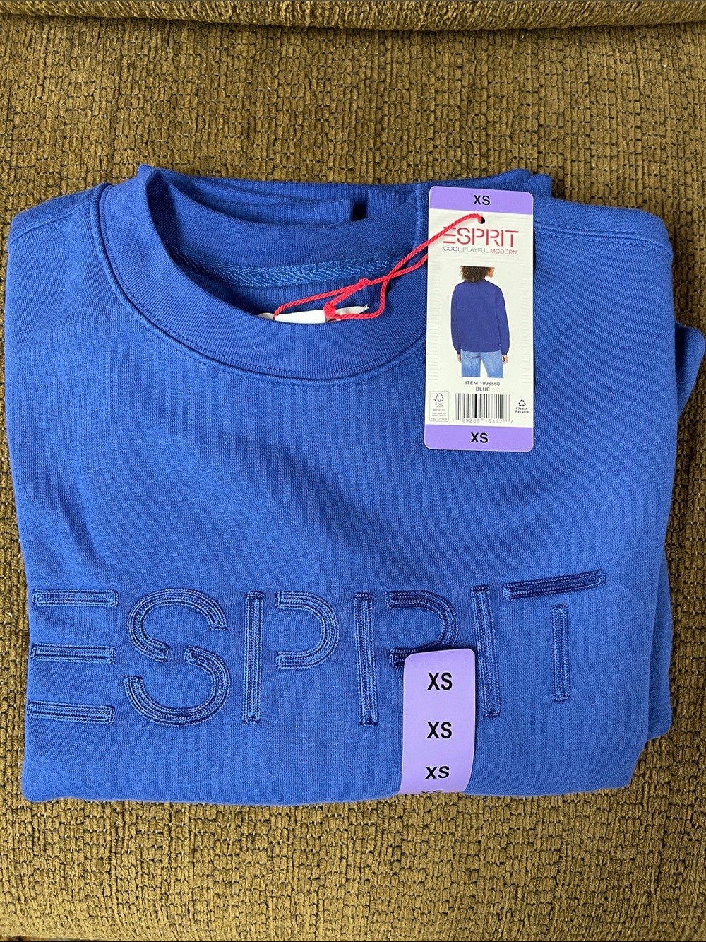 NWT Esprit Women’s Blue Logo Fleece Crewneck Sweatshirt XS